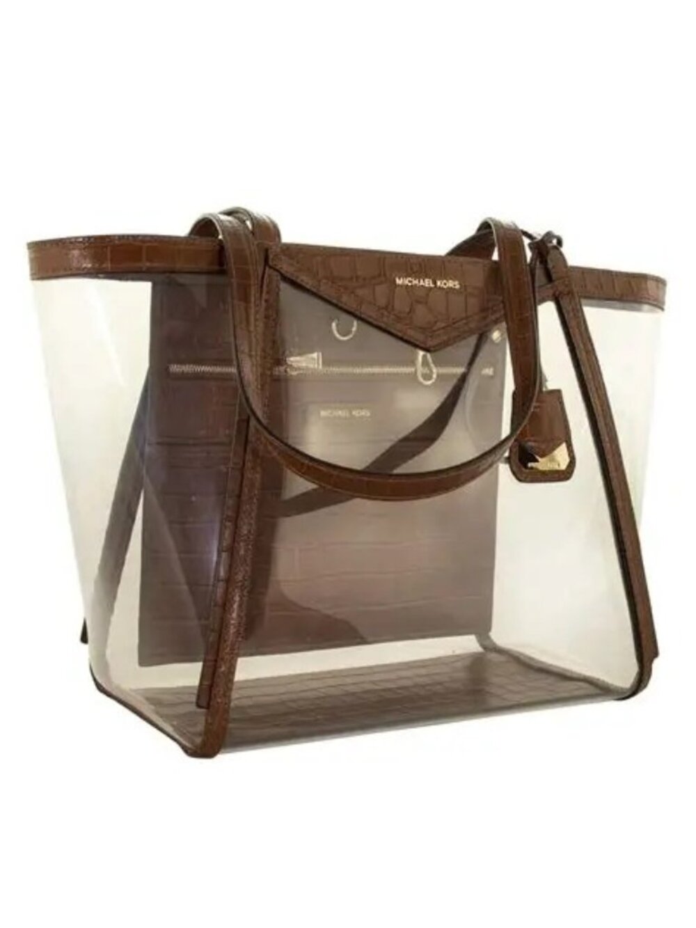 Nwt Michael Kors Whintney Pvc Clear & Brown Shoulder Bag Tote Purse